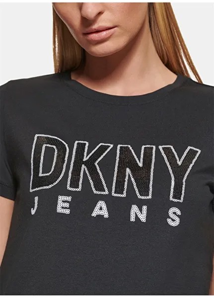 Черная женская футболка с круглым вырезом с принтом Dkny Jeans