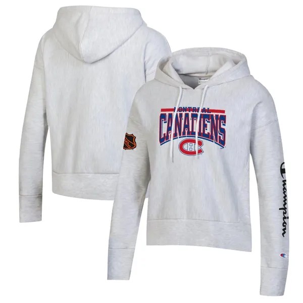 Женский пуловер с капюшоном Champion Heathered Grey Montreal Canadiens обратного переплетения Champion