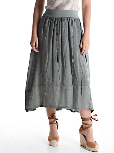 Льняная юбка миди на резинке, цвет Grey asparagus