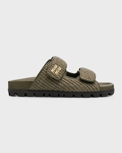Комфортные сандалии Raffia с двойной ручкой Miu Miu, цвет Militare