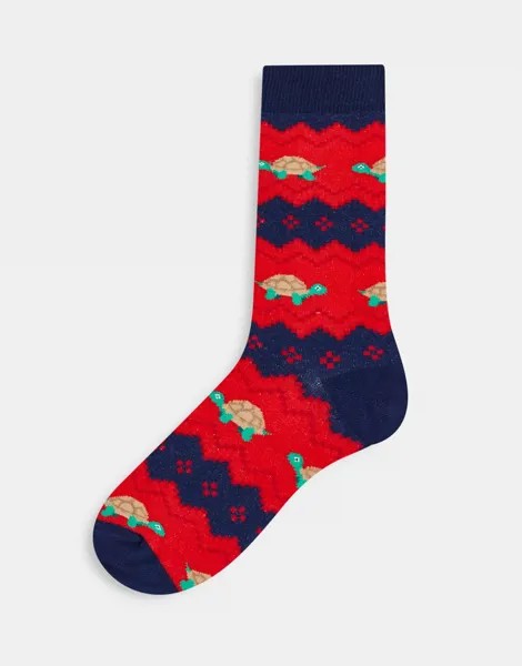 Новогодние носки до щиколотки с узором Фэйр-Айл и черепашками ASOS DESIGN-Разноцветный