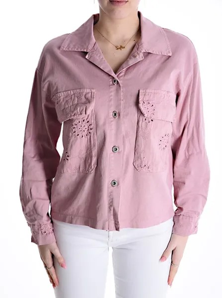 Хлопковая куртка на пуговицах английской вышивки с карманами, розовый