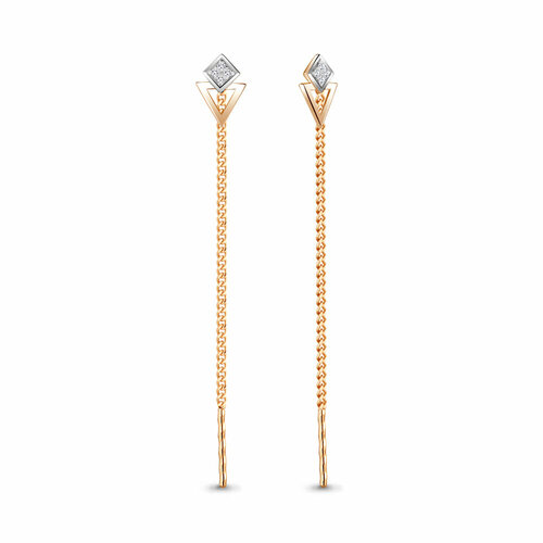Серьги цепочки Diamant online, красное золото, 585 проба, фианит, длина 6.2 см, , бесцветный