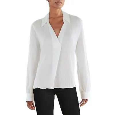 DKNY Jeans Женская белая хлопковая блузка с V-образным вырезом, пуловер, верхняя рубашка, M BHFO 2894