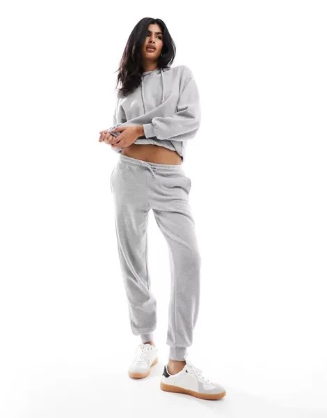 Мягкие серые спортивные брюки Pull&Bear с ребристыми манжетами, однотонные