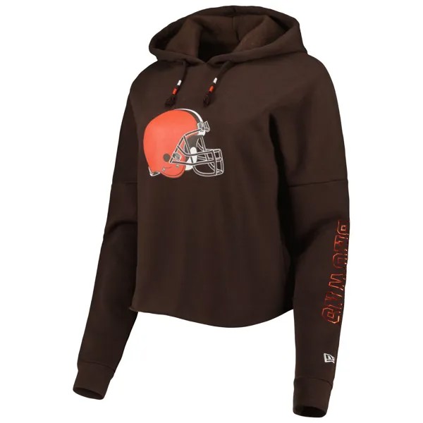 Женский коричневый пуловер с капюшоном и рукавами из фольги New Era Cleveland Browns New Era