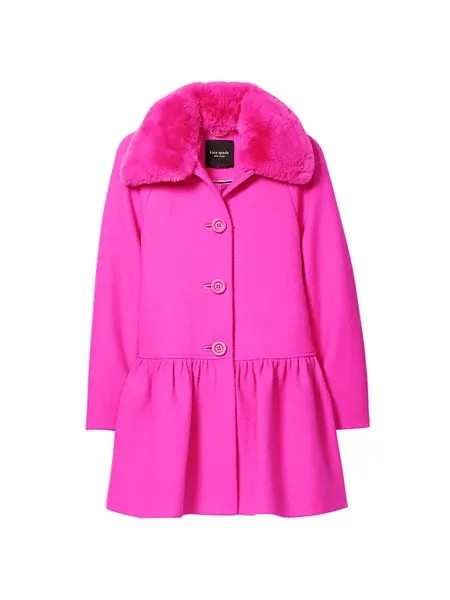 Пальто с воланами из смесовой шерсти и искусственного меха Mainline Kate Spade New York, цвет vivid snapdragon