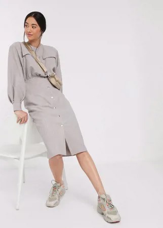 Серое платье-рубашка миди с кнопками ASOS DESIGN premium-Серый