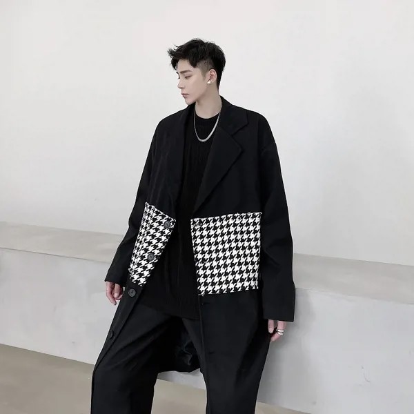 2022 зимнее винтажное черное шерстяное пальто мужское Свободное пальто средней длины Корейская версия шерстяного тренча