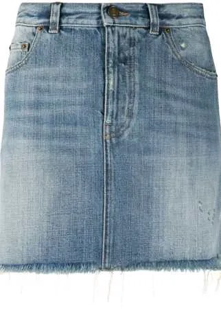 Saint Laurent джинсовая юбка мини с необработанными краями