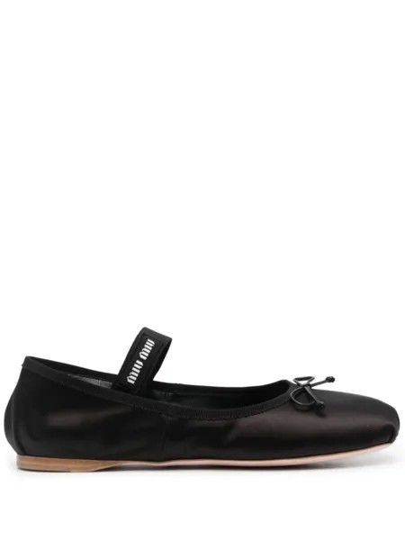 Miu Miu атласные балетки с бантом, черный