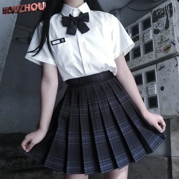 Клетчатая юбка Женщины Каваи Черный Плиссированная мини-юбка Японская школьная форма для девочек Preppy Style JK