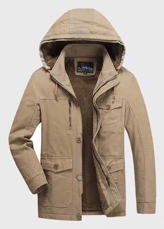 Для мужчины Пальто с капюшоном из плюша с подкладкой с карманом на кулиске на молнии