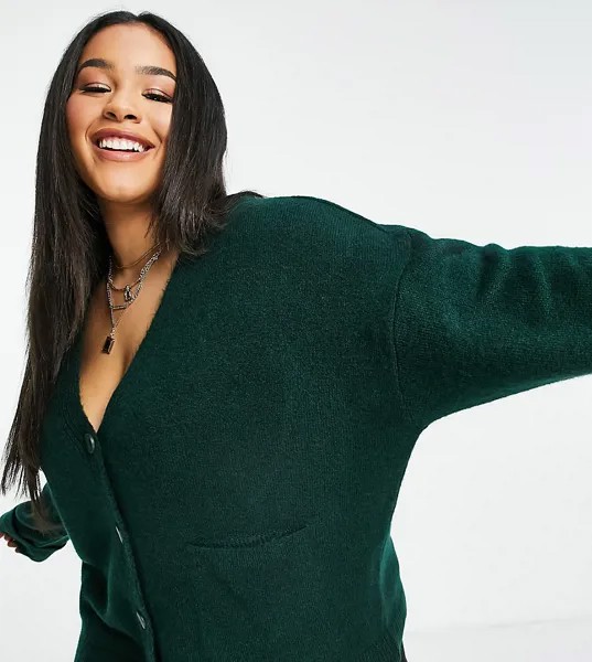 Зеленый кардиган в стиле oversized с отворотами на манжетах и карманами ASOS DESIGN Curve-Зеленый цвет