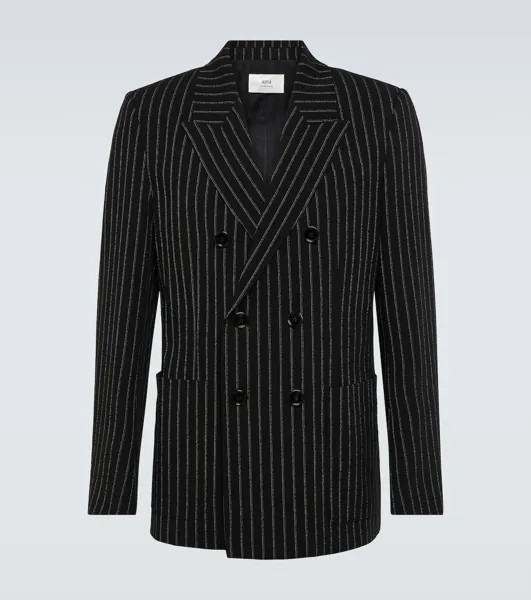 Двубортный шерстяной пиджак в тонкую полоску Ami Paris, черный
