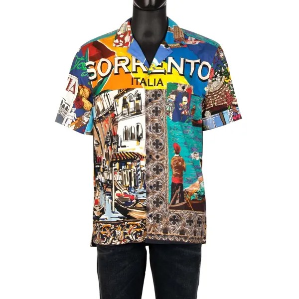 DOLCE - GABBANA Sorrento Италия Летняя хлопковая рубашка Синий Оранжевый Бежевый 40 M 12456