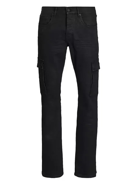 Расклешенные джинсы-карго стрейч с покрытием Purple Brand, черный