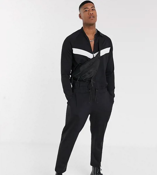 Черный комбинезон из политрикотажа с шевронами ASOS DESIGN Tall