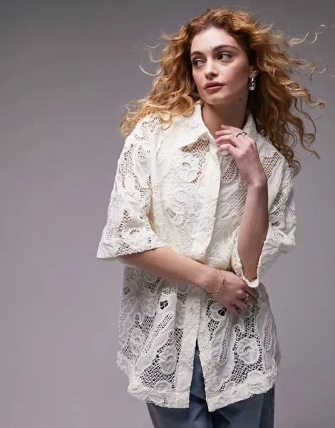 Кружевная блузка премиум-класса Topshop цвета слоновой кости