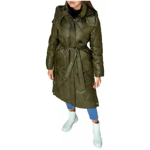 Куртка  зимняя, удлиненная, силуэт прямой, водонепроницаемая, капюшон, регулируемый капюшон, несъемный капюшон, влагоотводящая, карманы, ветрозащитная, размер 42, зеленый