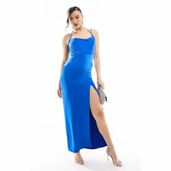 Платье Flounce London Satin Strappy Maxi With Split, синий