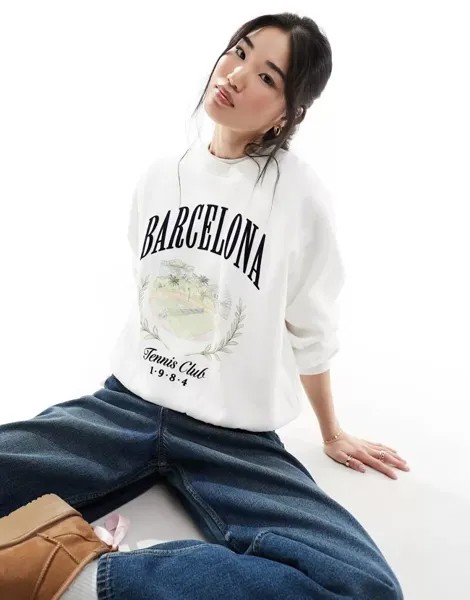 Белый свитшот с принтом Hollister Barcelona Tennis Club