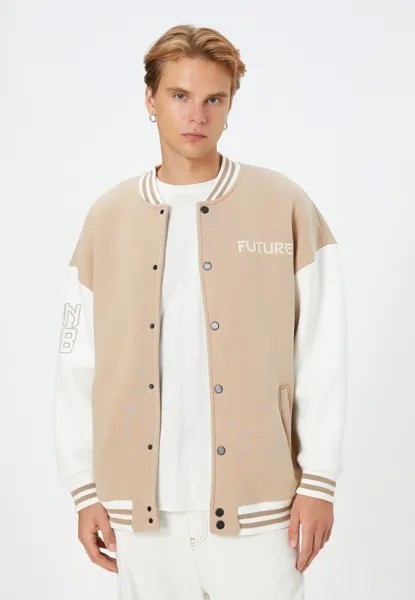 Куртка-бомбер Neck Embroidered Snap Buttoned Varsity Koton, бежевый