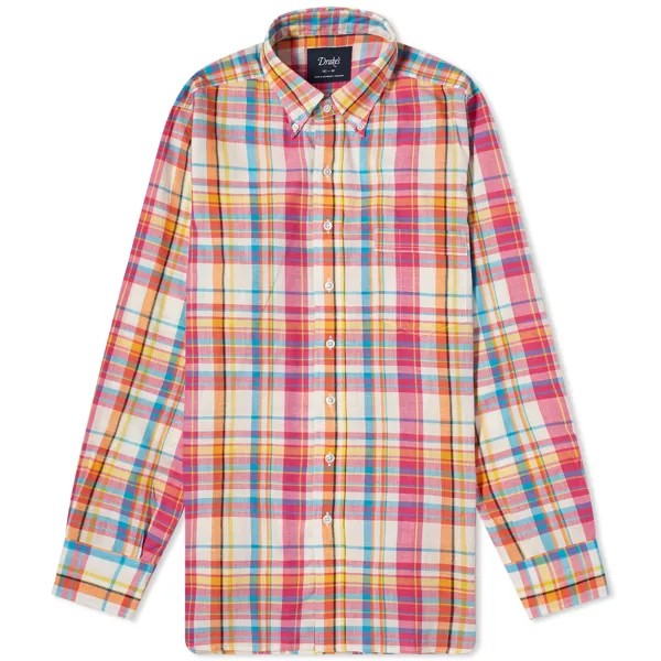 Рубашка Drake'S Madras Button Down Shirt, цвет Pink Multi