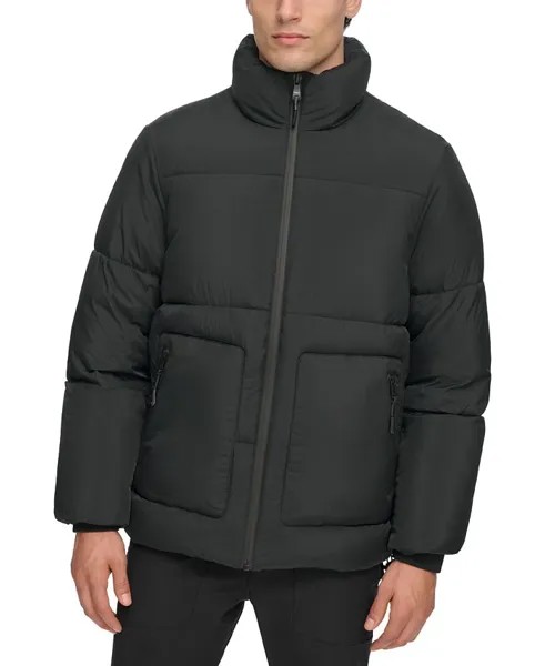 Мужская изысканная стеганая куртка-пуховик с молнией во всю длину и воротником-стойкой DKNY, черный