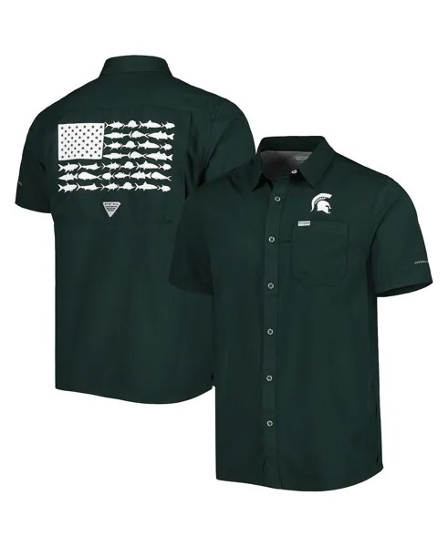 Мужская рубашка на пуговицах PFG Green Michigan State Spartans Slack Tide Camp Columbia