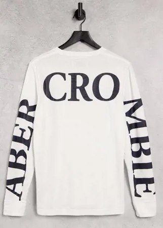Белый лонгслив с крупным логотипом на спине и рукавах Abercrombie & Fitch