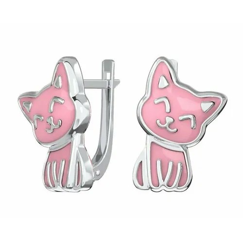 Серьги серебро, 925 проба, эмаль, розовый, серебряный