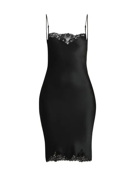 Атласное платье с кружевной отделкой Stella McCartney, черный