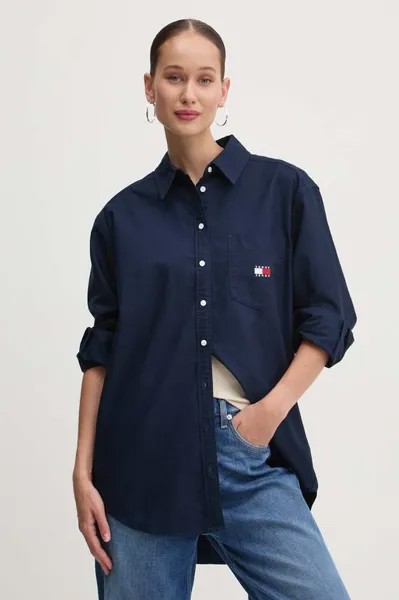 Хлопковая рубашка Tommy Jeans, темно-синий