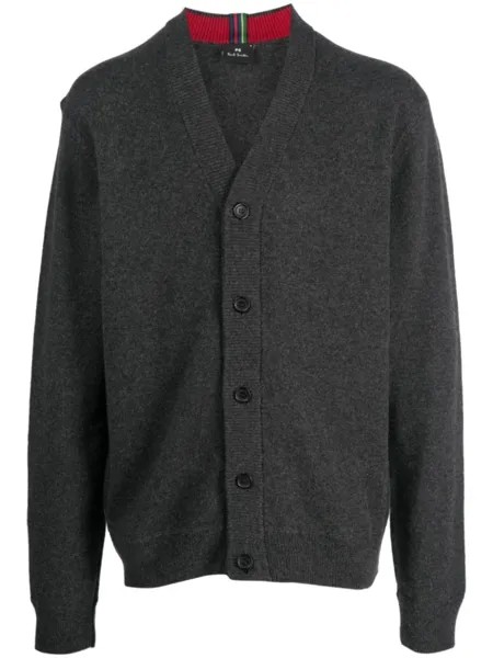 Кардиган из шерсти мериноса с V-образным вырезом PS Paul Smith, серый