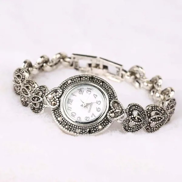 Новый модельер Продвижение Тибетское серебро + браслеты + 26% Хрустальный браслет Наручные часы для женских часов