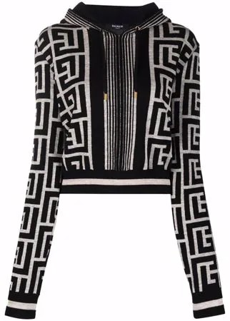 Balmain укороченное худи с монограммой