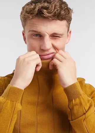 Горчичный вязаный джемпер-водолазка в широкий рубчик ASOS DESIGN-Желтый