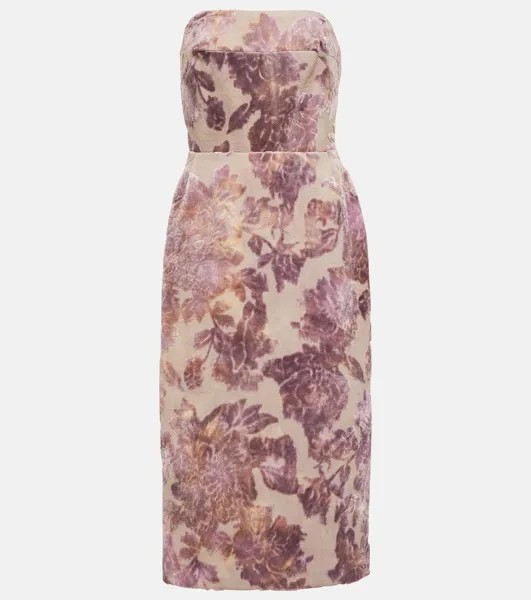 Бархатное платье миди без бретелек с цветочным принтом Dries Van Noten, розовый