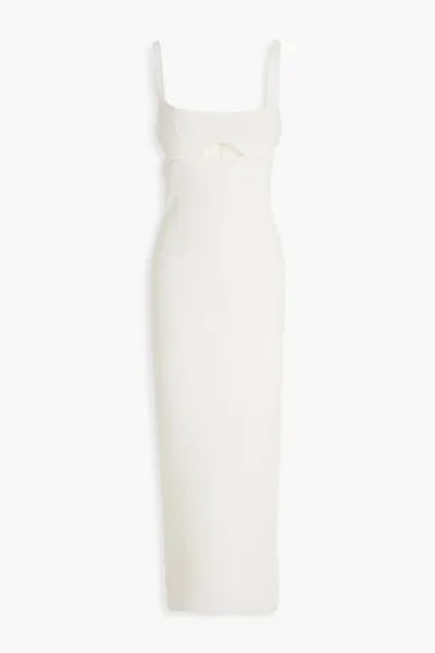 Платье миди с фактурной повязкой и вырезом металлизированного цвета Hervé Léger, слоновая кость