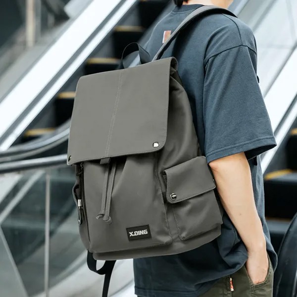 Мужской рюкзак для ноутбука с защитой от кражи, модный простой нейтральный однотонный простой дорожный ранец в стиле Харадзюку, ретро, в сти...
