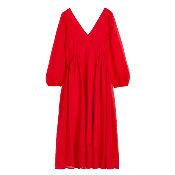 Платье H&M Balloon-sleeved V-neck, красный