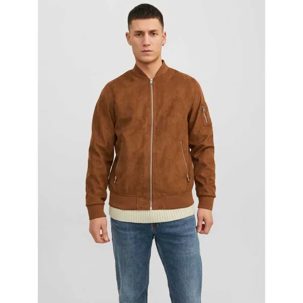 Куртка Jack & Jones Rocky Faux Suede Bomber, коричневый