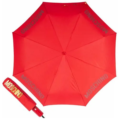 Мини-зонт MOSCHINO, автомат, 3 сложения, купол 96 см., 8 спиц, система «антиветер», чехол в комплекте, для женщин, красный