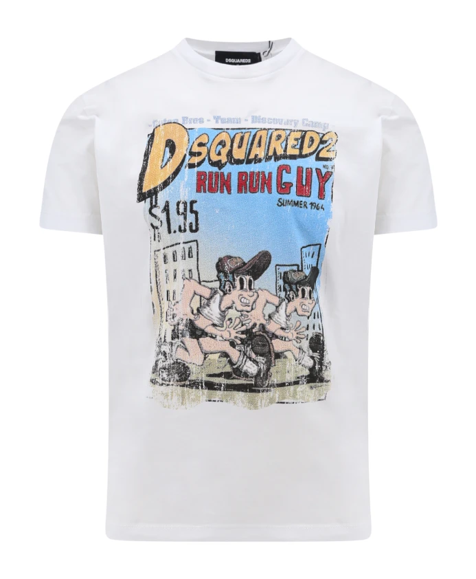 Хлопковая футболка с разноцветным принтом Dsquared2, белый