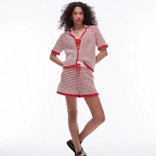 Шорты Topshop Knitted, красный/бежевый