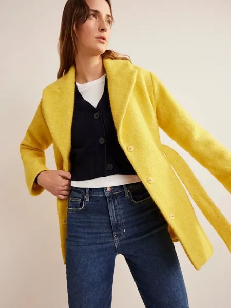 Текстурное пальто из смесовой шерсти с поясом Boden, желтый