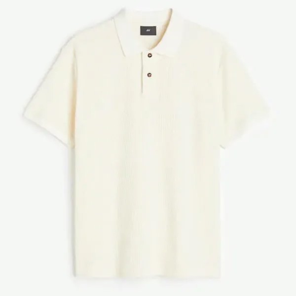 Футболка поло H&M Slim Fit Waffled, молочный