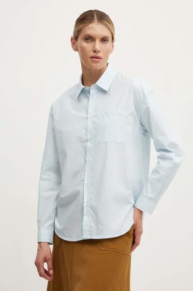 Хлопковая рубашка-бойфренд с вышивкой Chemise A.P.C., синий