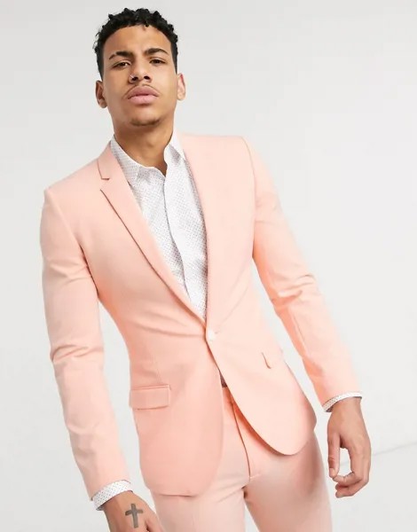 Супероблегающий эластичный пиджак персикового цвета ASOS DESIGN-Розовый